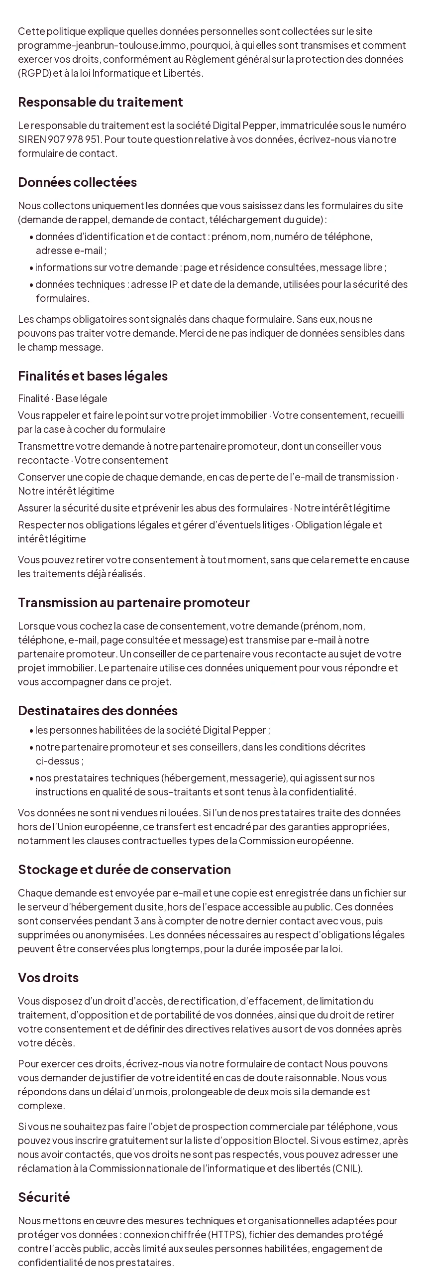 Politique de confidentialité (1/2)