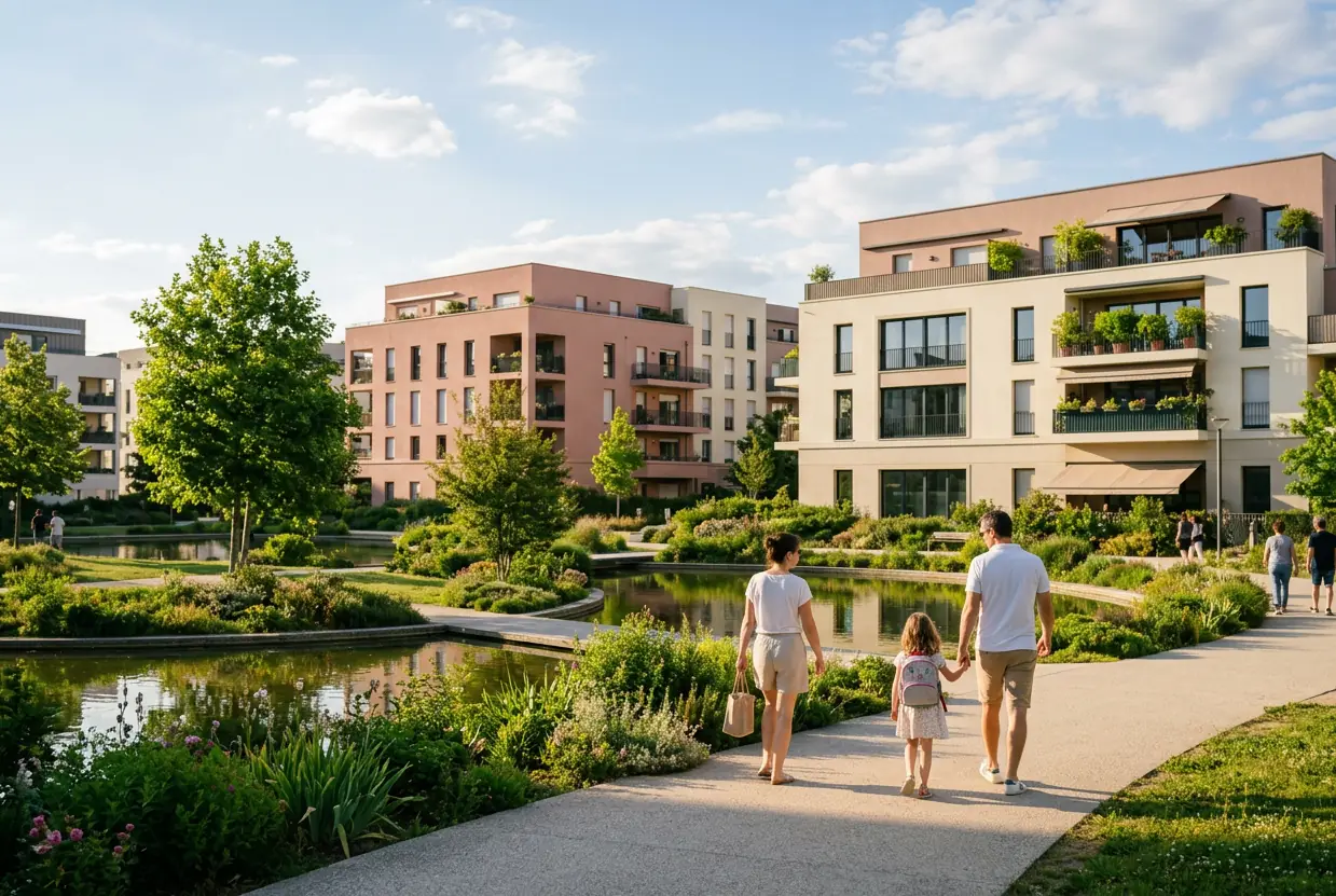 Parc paysager au cœur d'un quartier résidentiel
