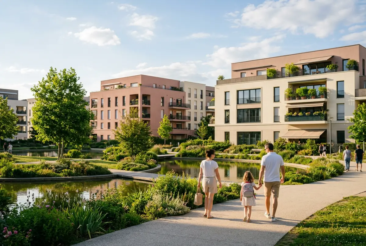 Parc paysager au cœur d'un quartier résidentiel
